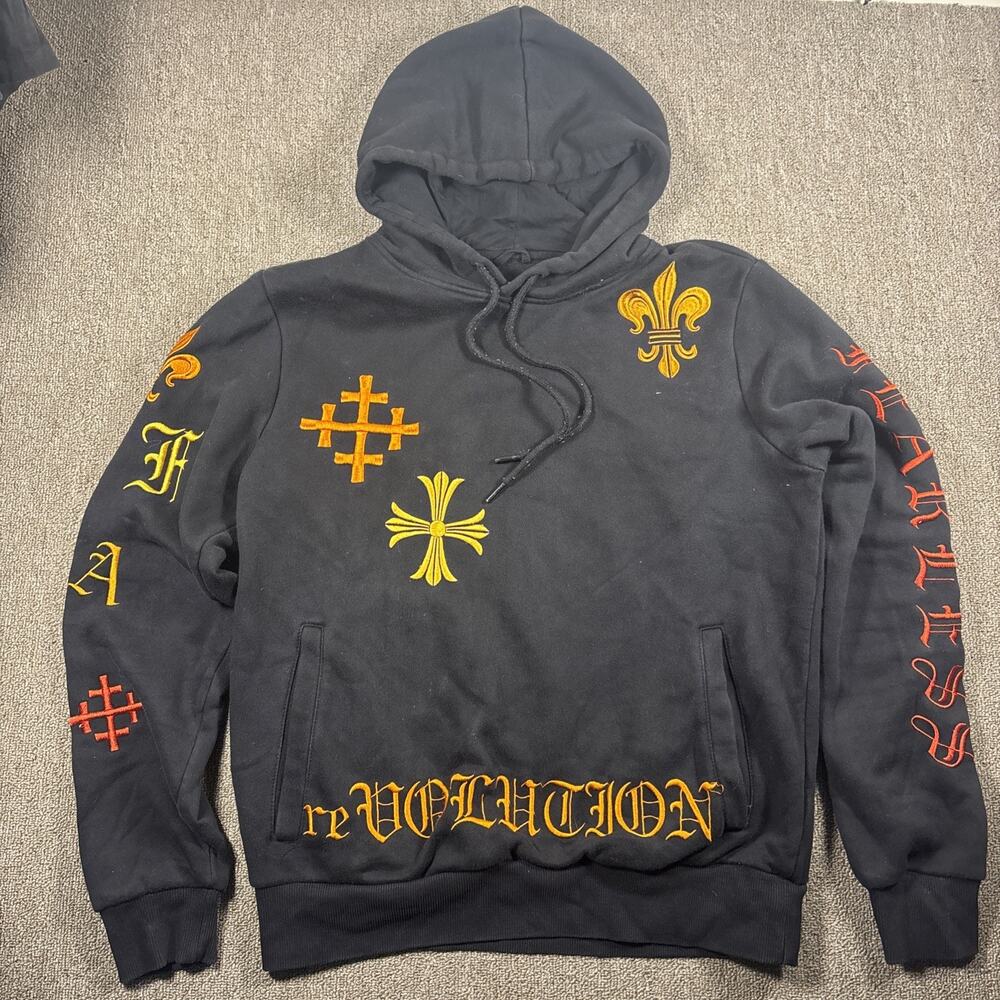 Smoke Rise Men’s Hoodie Sweatshirt Black Medium Embroidered Filigree Fearless